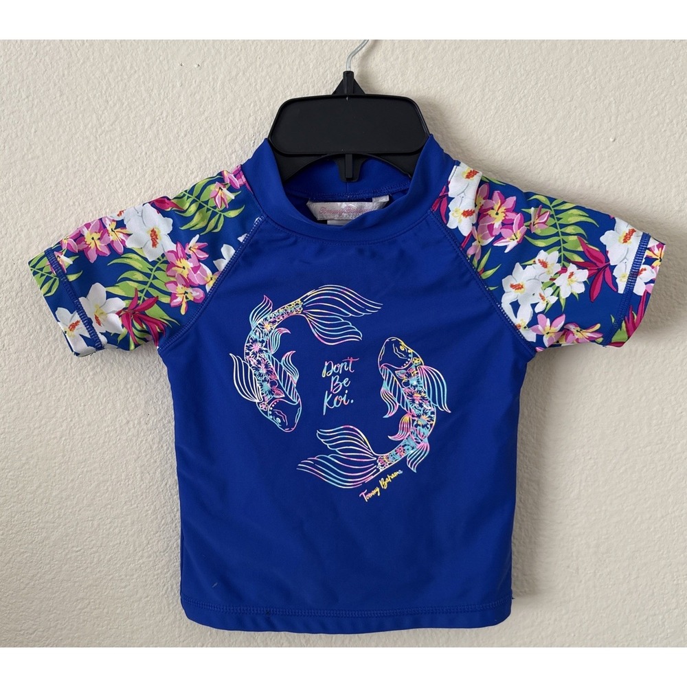 Tommy Bahama Rash Guard Toddler 3T Blue Top‎ Koi Fish Tropical Flowers